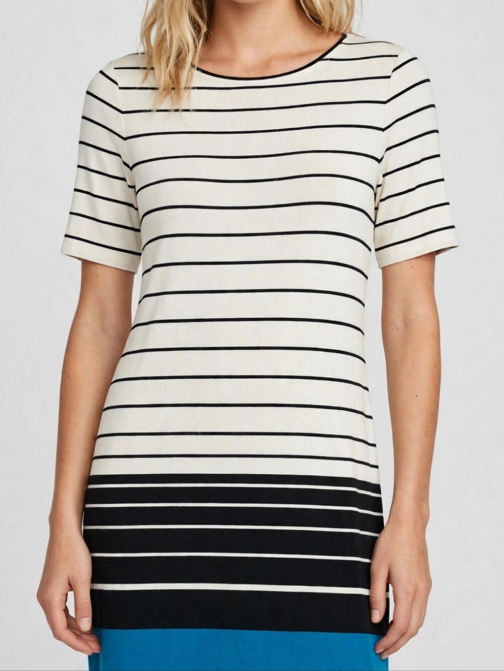 White House Black Market White, Black and Blue Striped Midi Dress